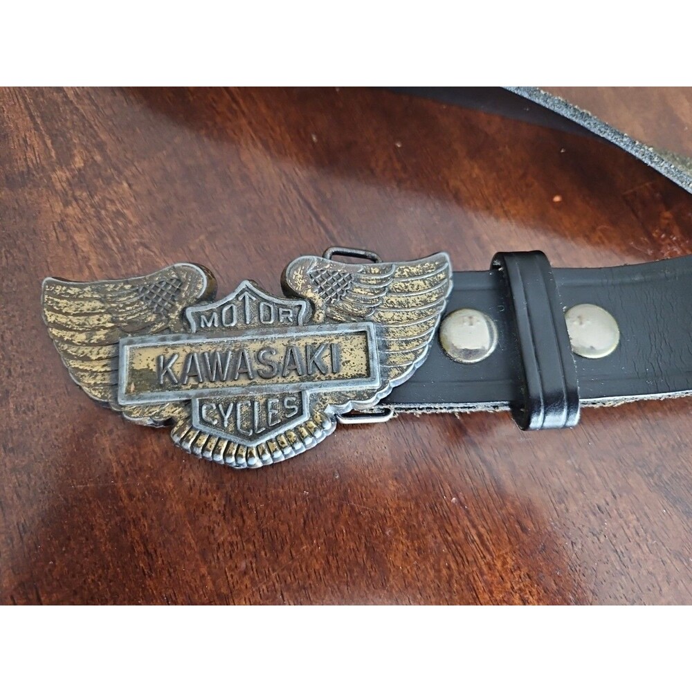 Vintage Kawasaki Motorcycles Buckle With Black Leather Belt, 49" - Picture 6 of 8